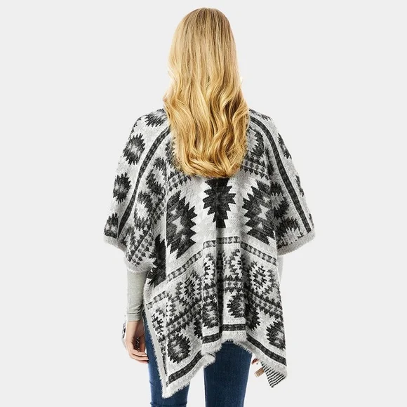 Aztec Pattern Ruana Poncho - Picture 4 of 5